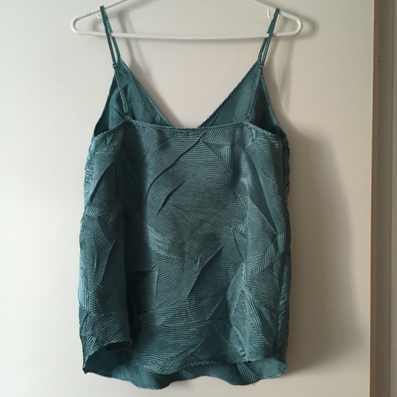 Floreat Anthropologie Teal Green Satin Plisse Pleat V Neck Tank S - Picture 2 of 5